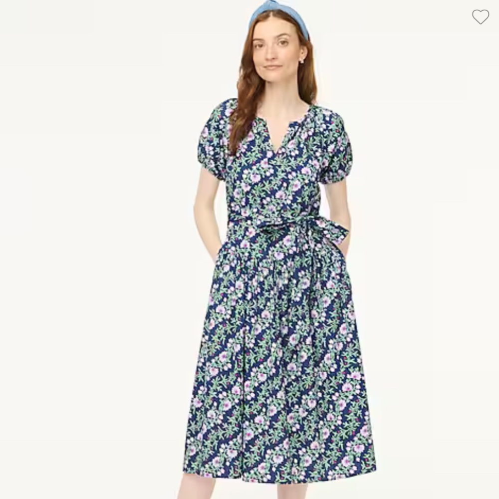 J. Crew Puff-sleeve Tie-waist Midi Dress Size 12
